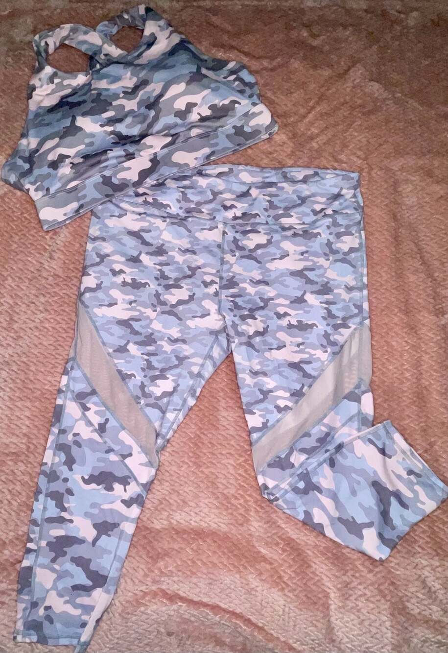 Fabletics Camo Mesh Leggings and Sports Bra Set